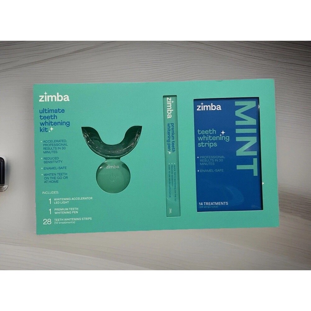 Zimba Teeth Whitening Ultimate Kit Pen & LED Whitening Light 28 Whitening Strips